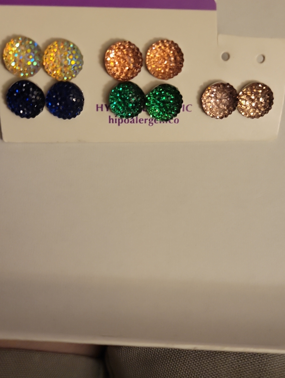 Hypoallergenic Multi-Color Crystal Stud Earring Set - Green, Blue, Gold, Rose